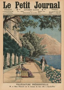 Presidentiële vakantie, Monsieur en Madame Poincare op het terras van hun villa in Eze-les-Pins, voorpagina illustratie uit 